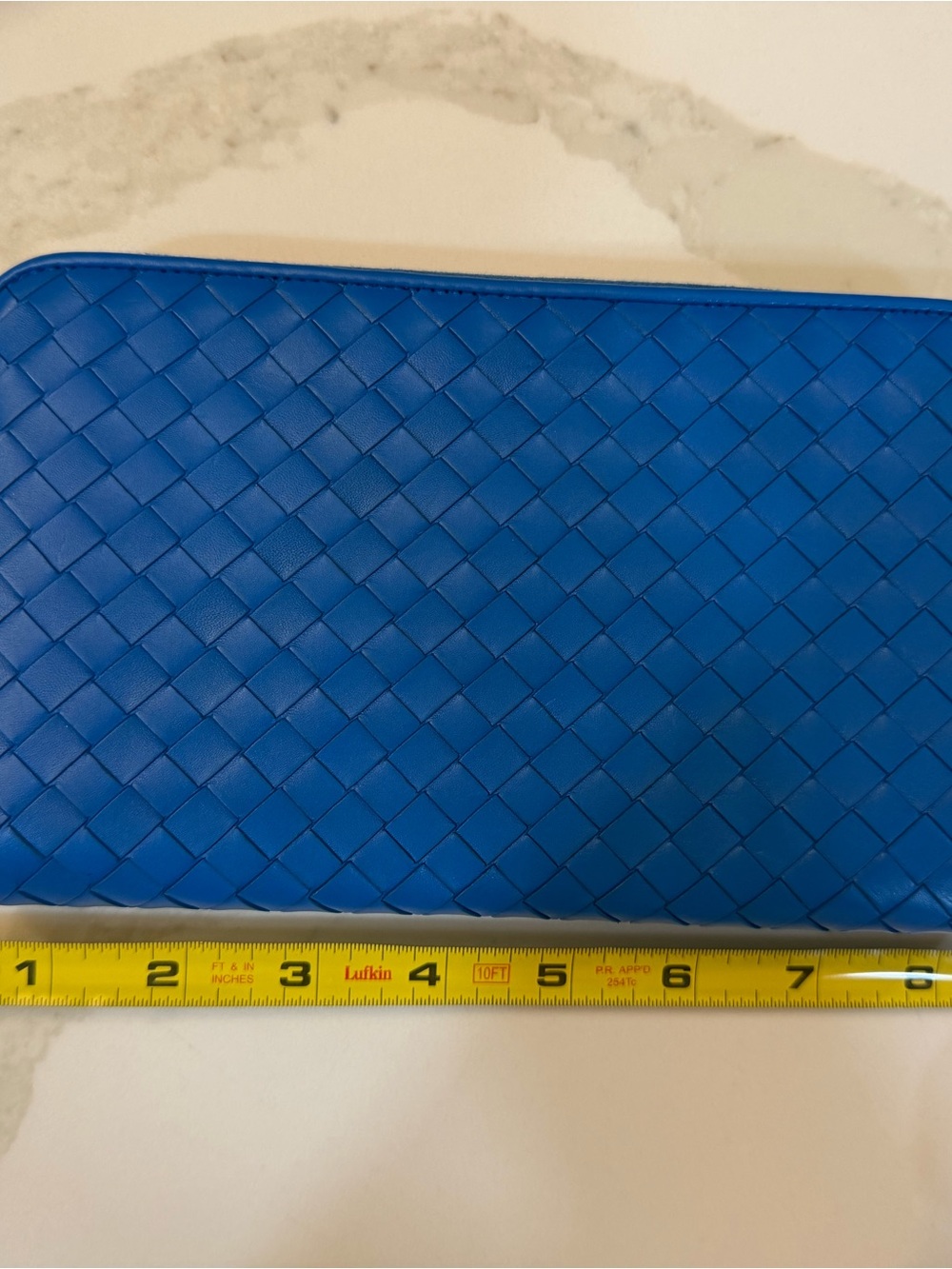 Authentic Bottega Veneta Leather Zip Around Wallet in Vibrant Blue